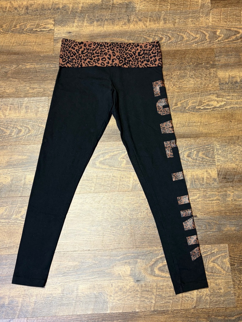 PINK Victoria’s Secret Foldover Legging Medium Black Leopard Cheetah Animal